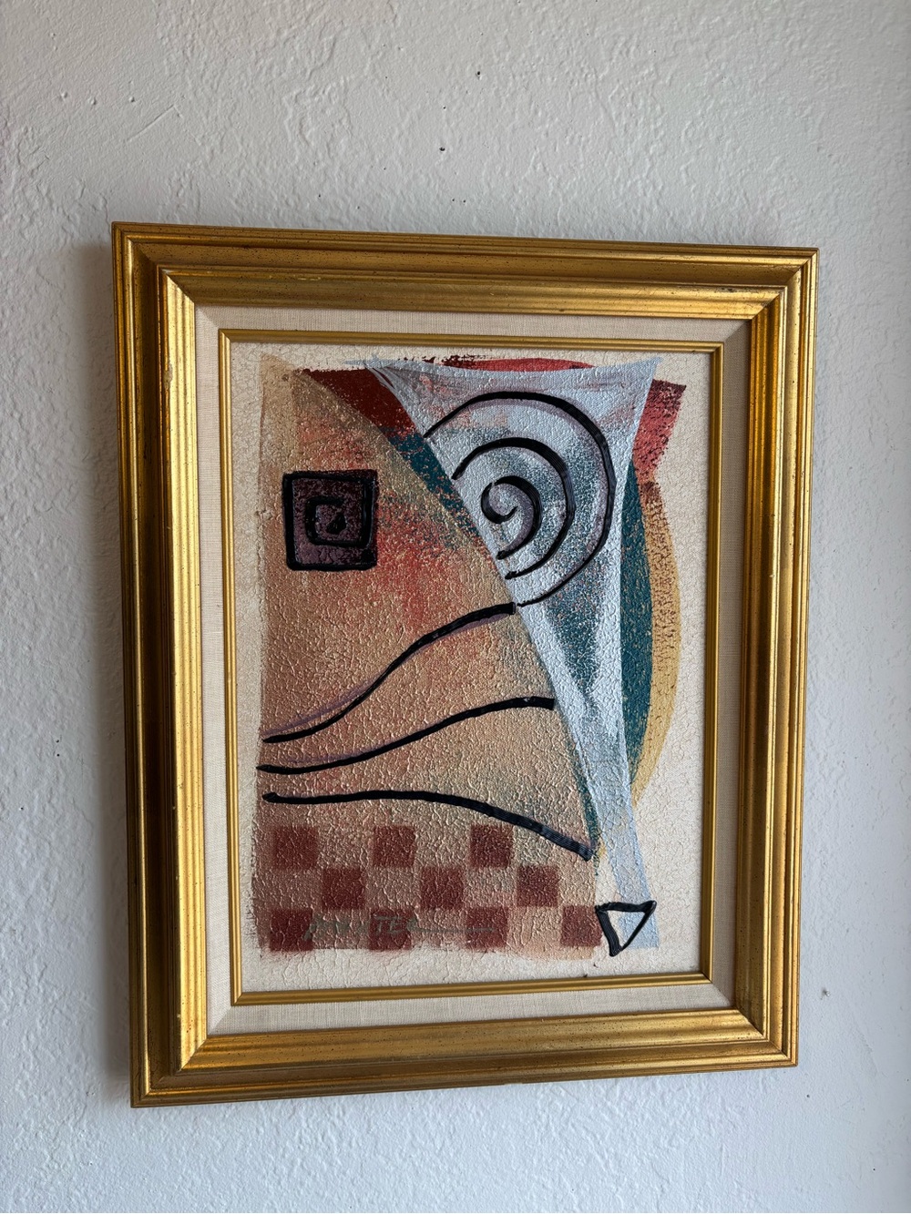 Vintage Abstract Geometric Wall Art - Gold Framed, Metallic Multicolor Baxter
